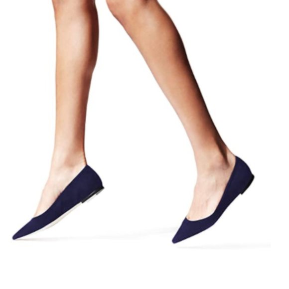 YDN Dark Blue Classic Pointy Toe Flat Suede Casual - Picture 1 of 8